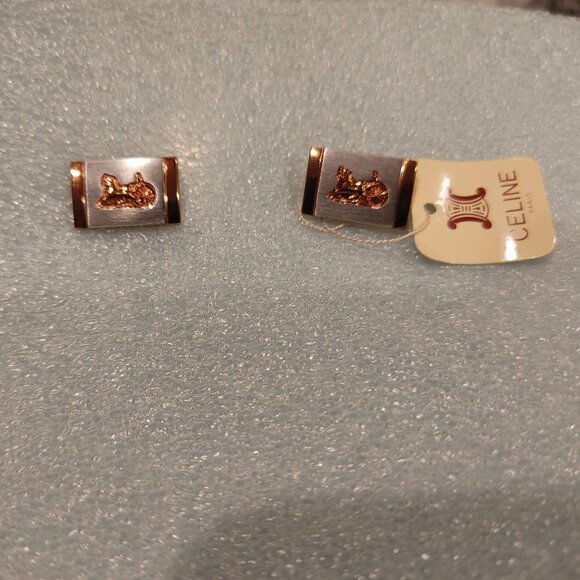 CELINE Paris Cufflinks Gold Plated, Arc de Triomphe on back. Made in Japan. - Picture 14 of 16